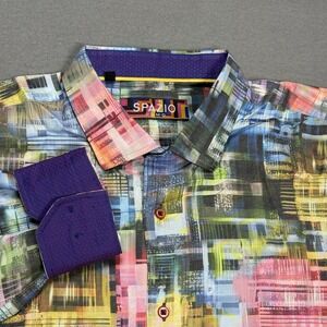 Spazio Uomo Abstract Geometric Multicolor Button Up Shirt Mens XL Extra Large